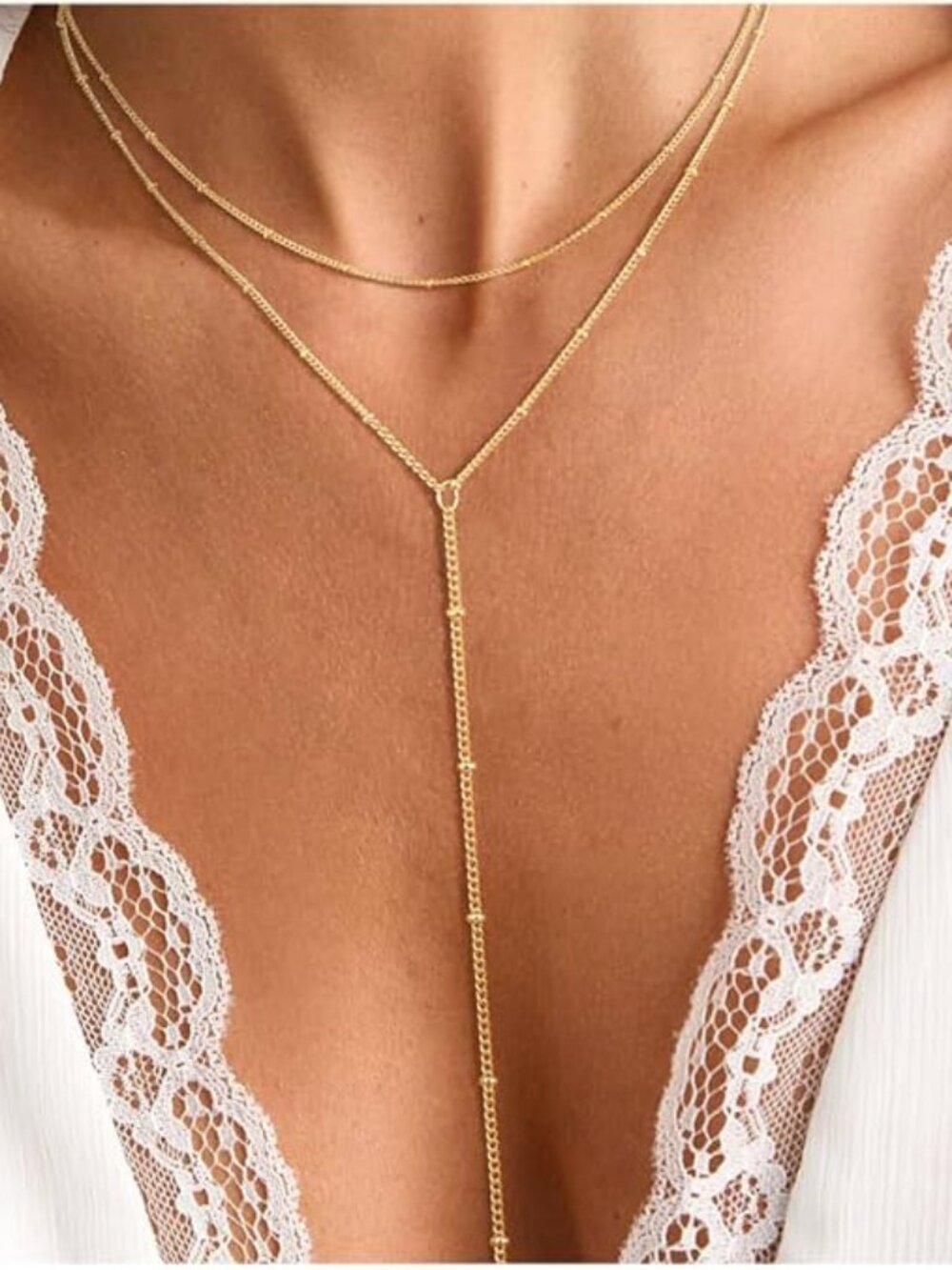 Lariat Gold Necklace for Women, Dainty Long Necklaces 14k Gold plated
